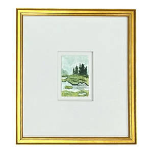 Framed Watercolor Painting of Land and Stream by Elizabeth Berry