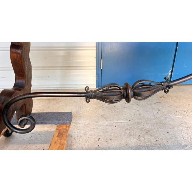19th Century Spanish Baroque Carved Walnut Lyre Legs Trestle Dining Farm Table For Sale - Image 12 of 12