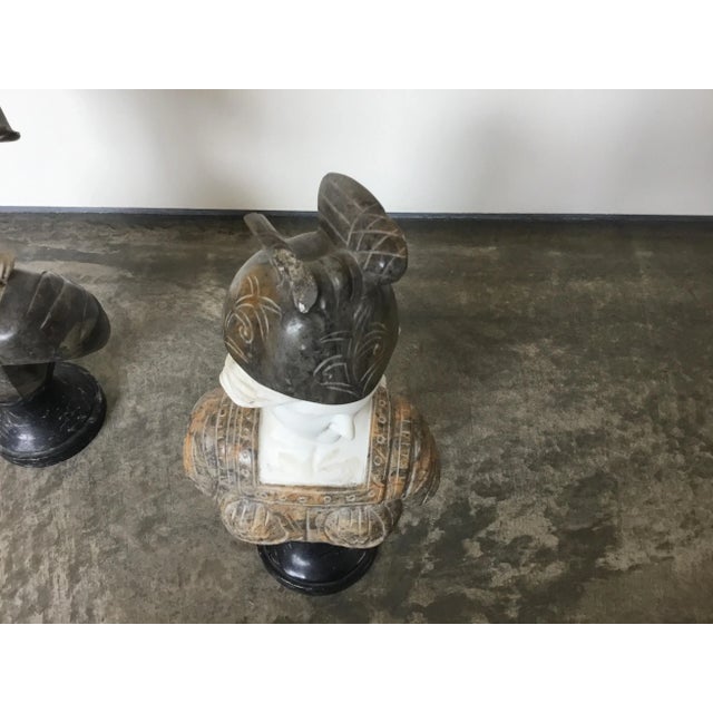 Stone Italian Statues Bust in Marble and Soap Stone - Set of 2 For Sale - Image 7 of 10