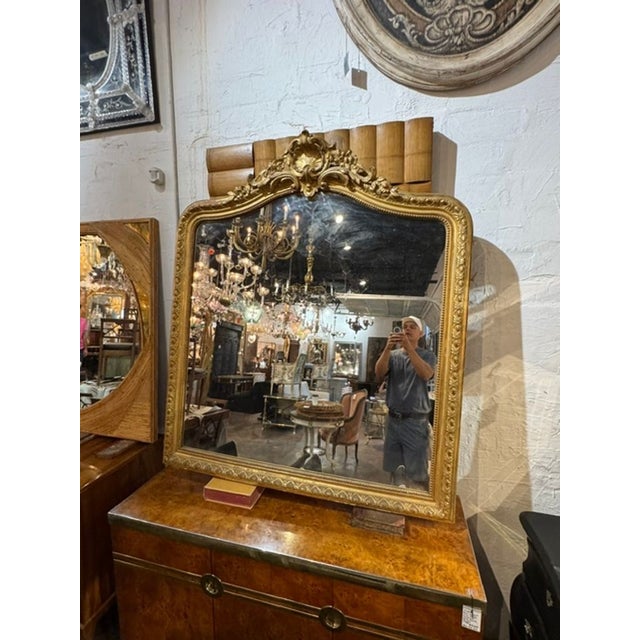 Wood 19th C. French Louis XV Giltwood Mirror For Sale - Image 7 of 9