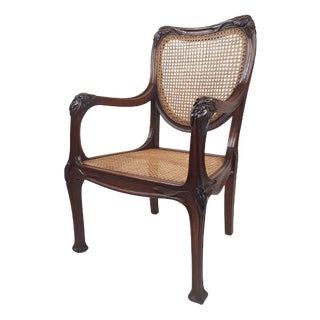Art Nouveau Armchair in Oak and Canework, 1900s For Sale
