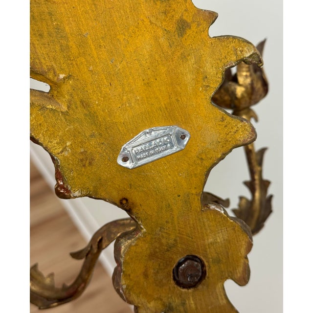 Copper Vintage Italian Giltwood Floral Motif Wall Sconce For Sale - Image 8 of 8