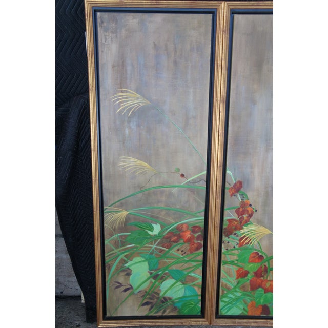 Summer Rain After Saikai Hoitsu Contemporary School Oil Painting Folding Screen For Sale - Image 13 of 18
