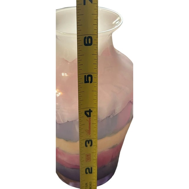 Vintage MCM Murano Style Decorato a Mano Hand Painted White Blue Red Vase For Sale In Houston - Image 6 of 6