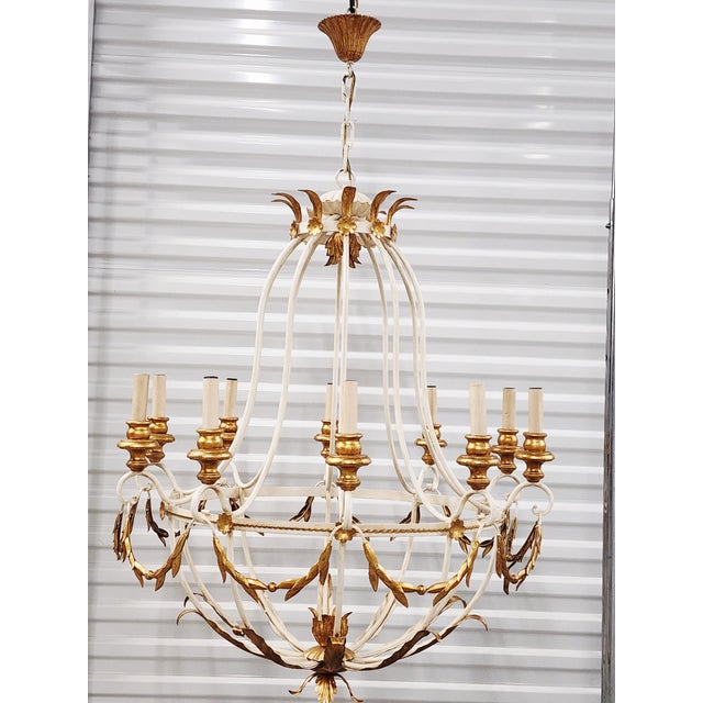 French Large Neoclassical Style Giltwood & Metal Cha For Sale - Image 3 of 12
