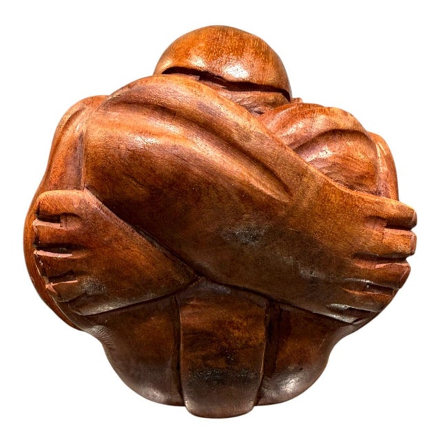Wood Vintage Hand Carved Wood Hotei Budai Laughing Buddha Seated Sculpture 7.5" For Sale - Image 7 of 10
