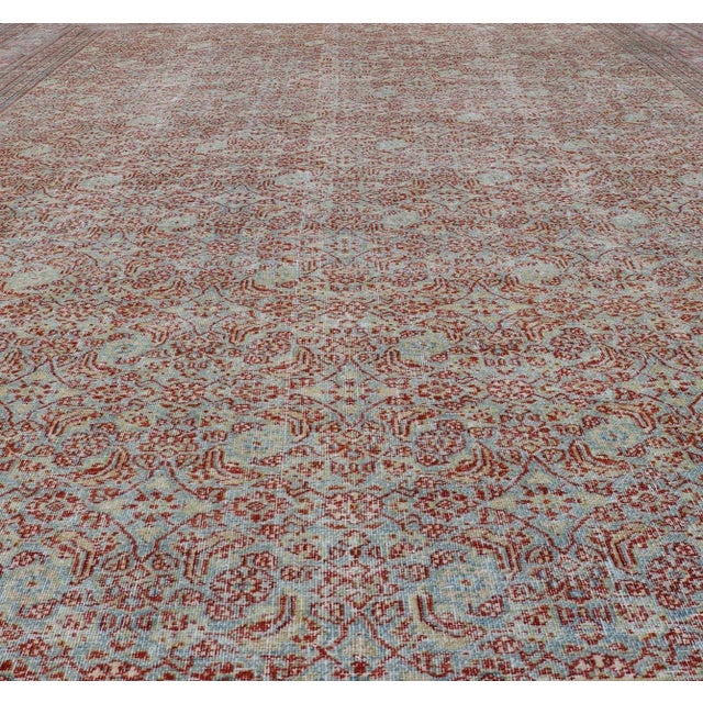 Persian Early 20th Century Antique Persian Khorassan Rug With All-Over Floral Design in Red and Blue For Sale - Image 3 of 12