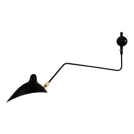 Mid-Century Modern Black One Rotating Curved Arm Wall Lamp from Serge Mouille For Sale