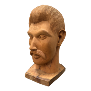 1960s Folk Art Americana Barbershop Carved Wood Bust of a Man