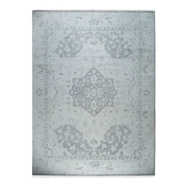 9x12 Silver Oasis Floral Traditional Hand Knotted Wool Carpet Rug For Sale