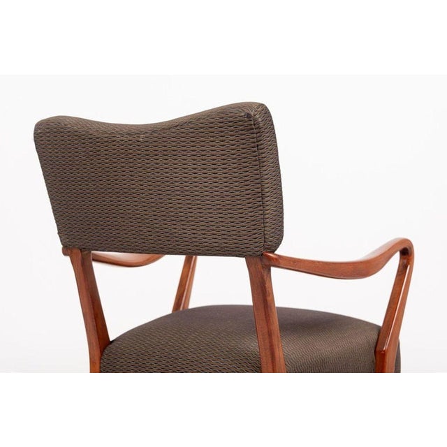 Pair of Mid Century Modern Wood & Brown Upholstered Arm Chairs, 1950s For Sale - Image 10 of 11