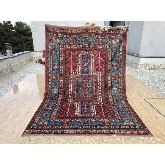 Vintage Kazak Wool Rug, Red Star Medallion For Sale - Image 10 of 11
