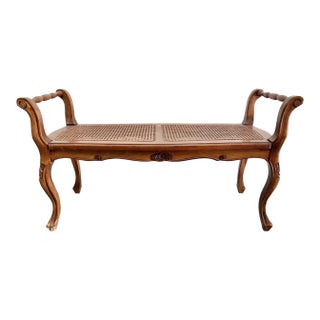 1980s Vintage French Provincial Cane Bench For Sale