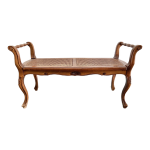1980s Vintage French Provincial Cane Bench