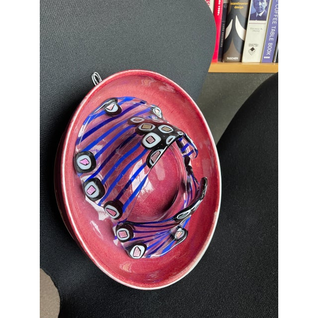 Signed 1980s Postmodern Studio Art Glass & Ceramic Wall Sculpture Charger Memphis Era Fused Centerpiece For Sale - Image 10 of 12