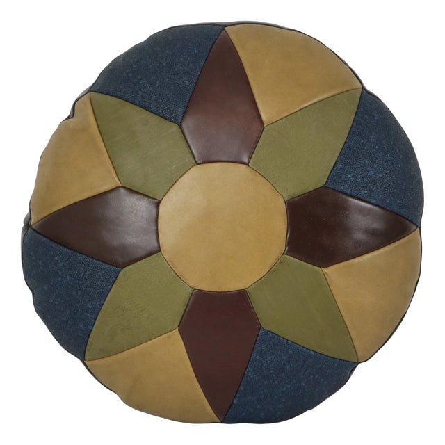 Vintage Round Patchwork Cushion in Double-Sided Faux Leather, 1960s For Sale