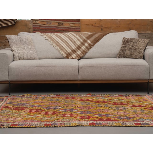 1970s Vintage Handmade Wool Cotton Turkish Yellow Gold Runner Rug For Sale - Image 9 of 11