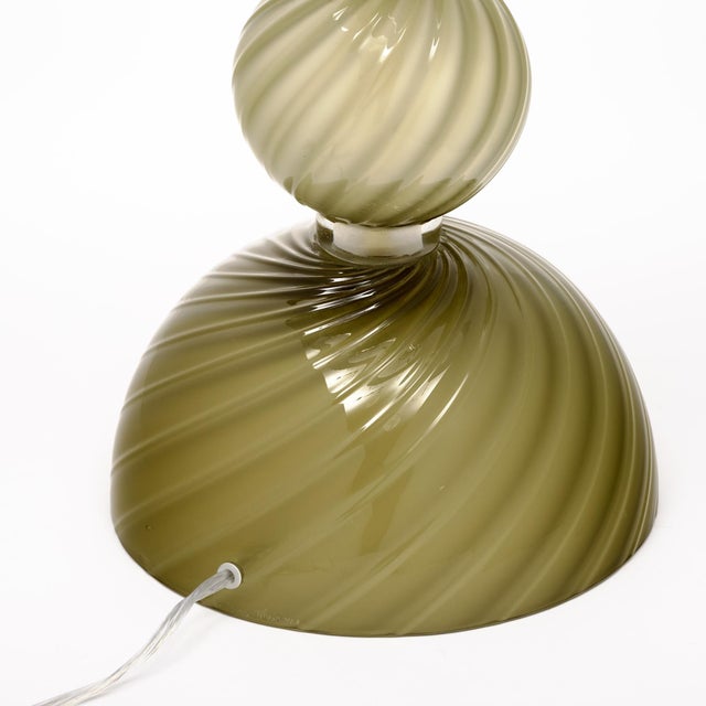 Venetian Glass, Classic Globe Lamps, Olive Green, Murano, Italy - a Pair For Sale - Image 9 of 9