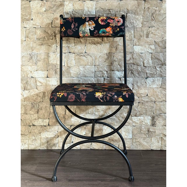 New Pair of Chairs in Wrought Iron with Silinog Fabric by Etro in Back and Seat For Sale - Image 16 of 18