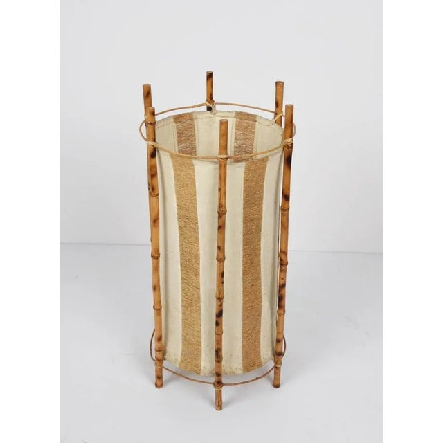 Wood Mid-Century Italian Cotton, Bamboo & Rattan Floor Lamp by Louis Sognot, 1950s For Sale - Image 7 of 18