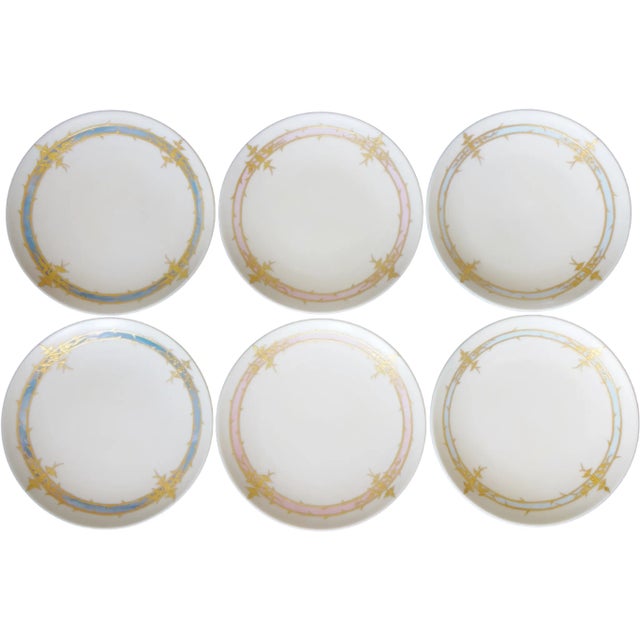 Pastel and Gilt Porcelain Dessert Plates - Set of 6 For Sale - Image 12 of 12