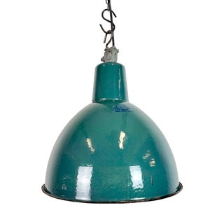 Industrial Petrol Enamel Factory Pendant Lamp, 1960s For Sale