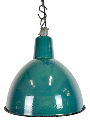 Industrial Petrol Enamel Factory Pendant Lamp, 1960s