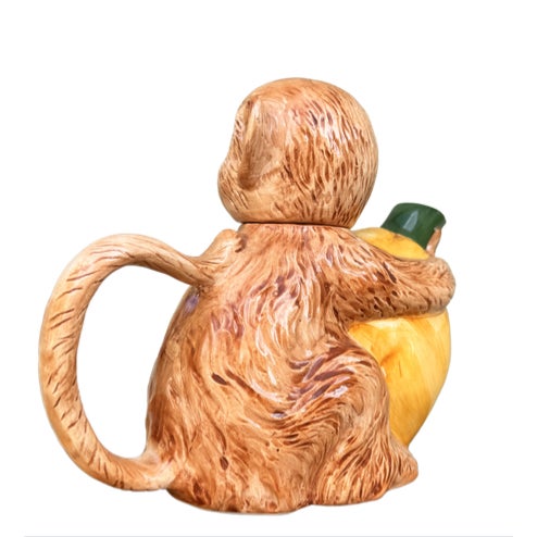 Vintage Majolica Monkey & Citrus Sculptural Teapot — Tropical Hollywood Regency Decor For Sale - Image 4 of 4