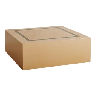 Lacquered Cube Coffee Table With Brass Inlay, France 20th Century For Sale