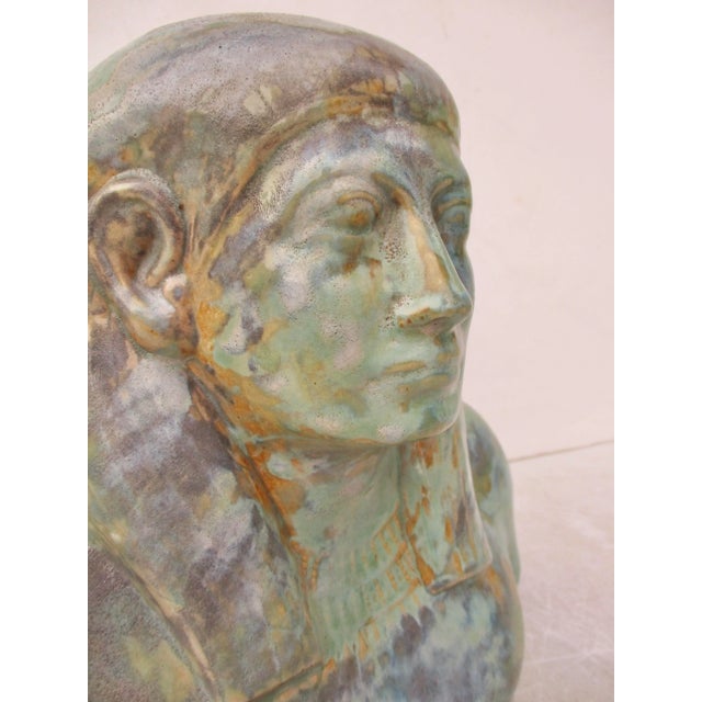 Antique French Bust of Pharaoh. A fine Egyptian Revival period ceramic figure of the fiaence being discovered in Egypt....