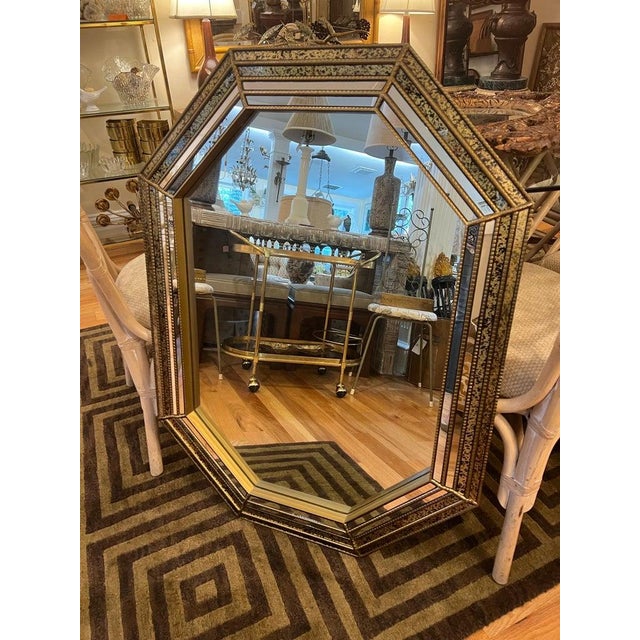 1980s LaBarge Style Tortoiseshell Octagonal Wall Mirror, Vintage 1980s Design For Sale - Image 5 of 17