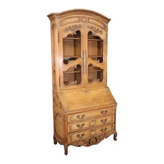 1950s French Louis XV Auffray Style Carved Cherry Grand Scale Secretary Desk For Sale