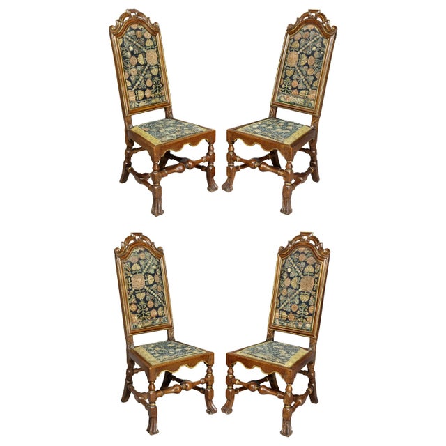 Set of Four Queen Anne Walnut and Parcel Gilt Side Chairs For Sale - Image 13 of 13