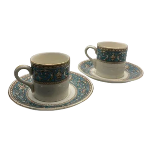Vintage Crown Ducal Ware Pair of Demi-Tasse Tea Cups & Saucers- England "Atlanta" Pattern- 4 Pieces