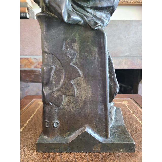 Antique 19th Century Bronze Statue Sculpture Medieval Figure Holding Scrolls For Sale - Image 16 of 18