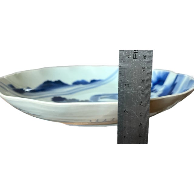 Mid 20th Century Japanese Arita Blue & White Landscape Plate, 12” Diameter — Ming Dynasty Style For Sale - Image 9 of 9