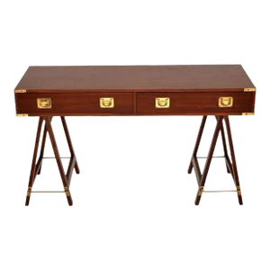 English Campaign Style Desk with Two Drawers