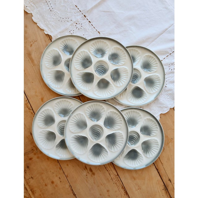Oyster plates in earthenware from Moulin des Loups, an iconic French manufacturer from the North, probably mid/late 20th...