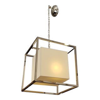 Williams Sonoma Polished Nickel Finish Square Framed Lantern For Sale