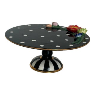 Mackenzie-Childs Small Ceramic Pedestal With Floral Decoration For Sale