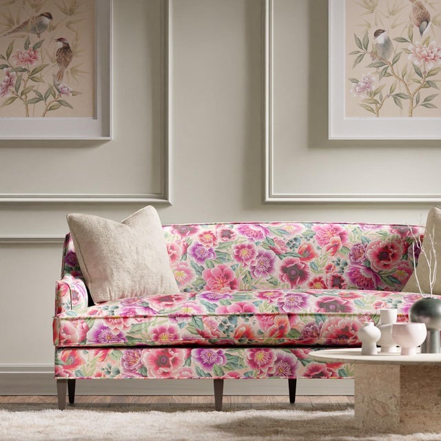 Contemporary Harlequin Marsha Fabric in Powder/Peony/Magenta - a Sample For Sale - Image 3 of 3