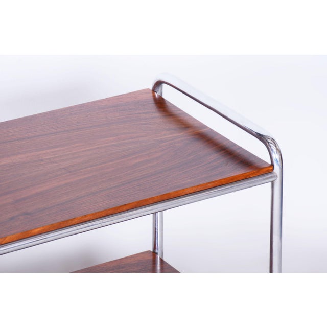 Brown Czech Bauhaus Side Table in Walnut and Chrome-Plated Steel, 1930s For Sale - Image 8 of 10