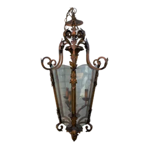 Antique Iron Lantern Light With Acanthus Leaf Detail