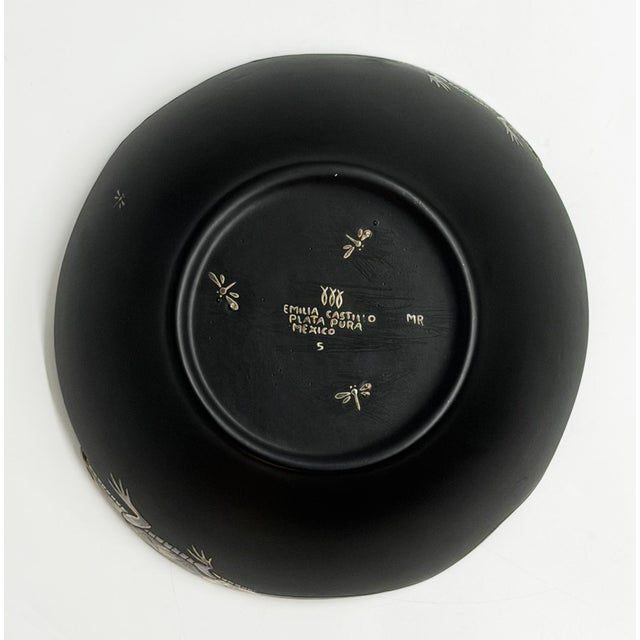 1980s Emilia Castillo Pure Silver Lizard & Black Porcelain Bowl, Mexican Silver Art For Sale - Image 10 of 18