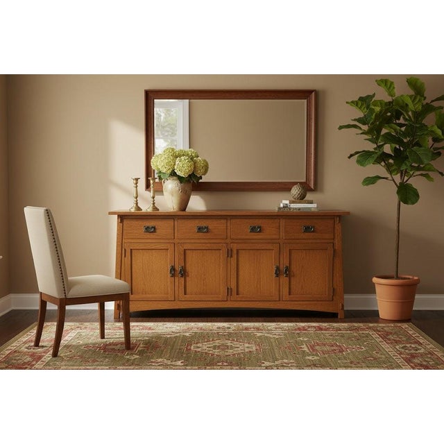 Brown Pre-Order (Micheal's Cherry) Mission 4 Door 4 Drawer Oak Sideboard - Michaels Cherry For Sale - Image 8 of 9
