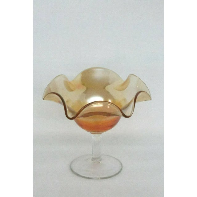 Marigold Carnival Glass Clear Stem Ruffled Rim Compote Candy Dish For Sale - Image 9 of 11
