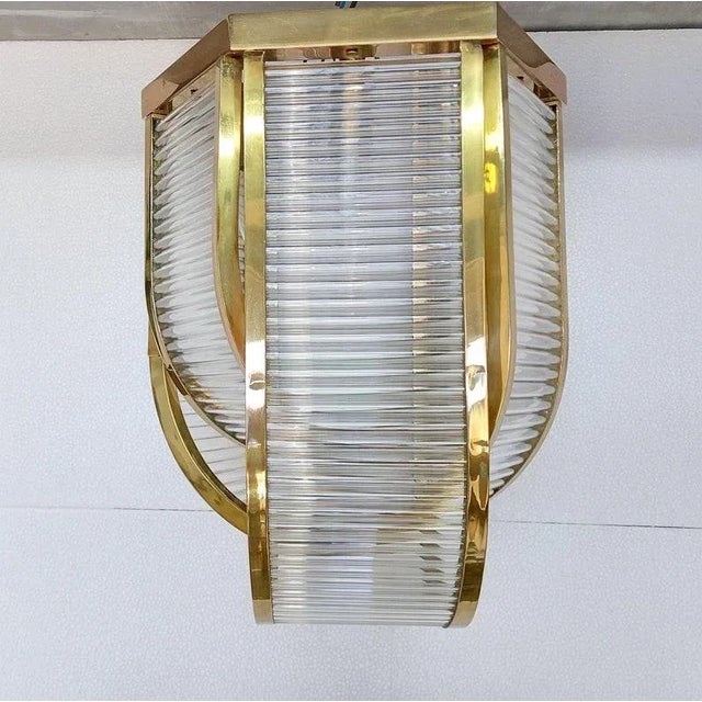 Metal Vintage Art Deco Skyscraper Rod Ship Chandelier Fixture in Brass & Glass For Sale - Image 7 of 9