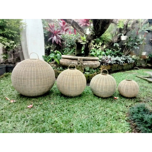 Plastic Outdoor Faux Rattan Globe Pendant Light 24" For Sale - Image 7 of 9