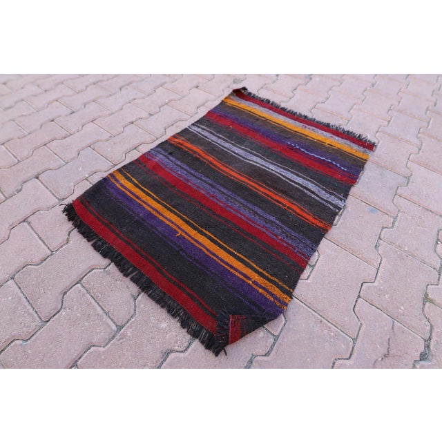 Tribal 1970 Rustic Black Striped Kilim For Sale - Image 3 of 13