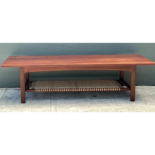1960s Vintage Swedish Dux Woven Leather and Teak Coffee Table For Sale - Image 5 of 12